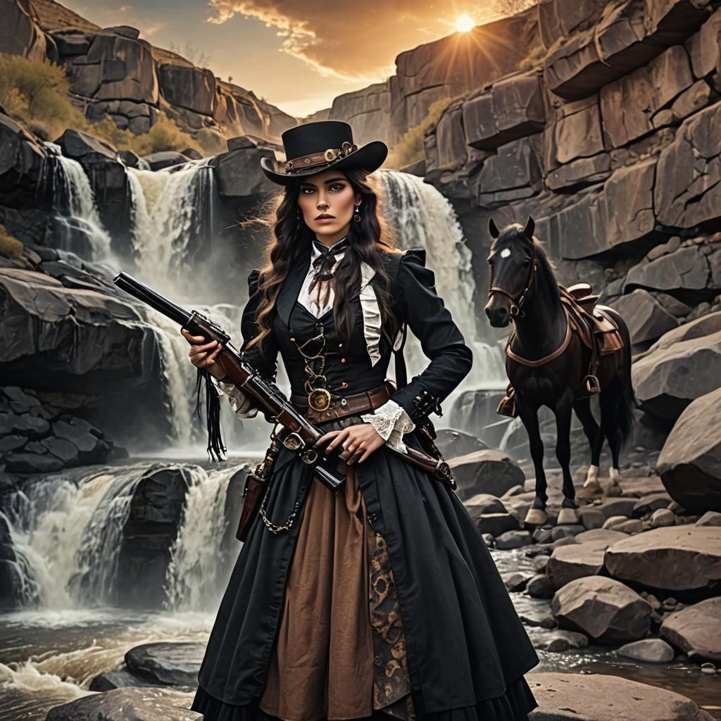 Victorian Gunslinger in Wild West Sunset