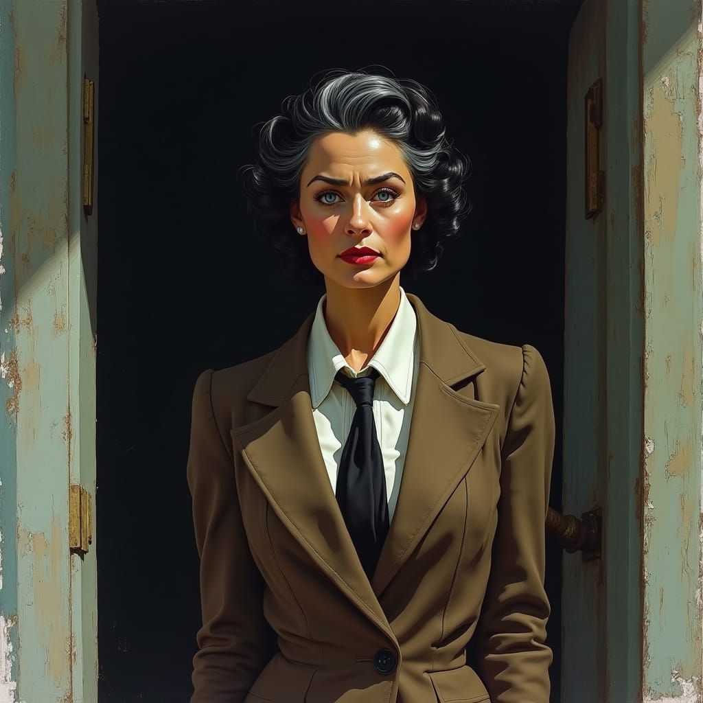 Elegant Woman in Doorway: Vintage Paperback Illustration