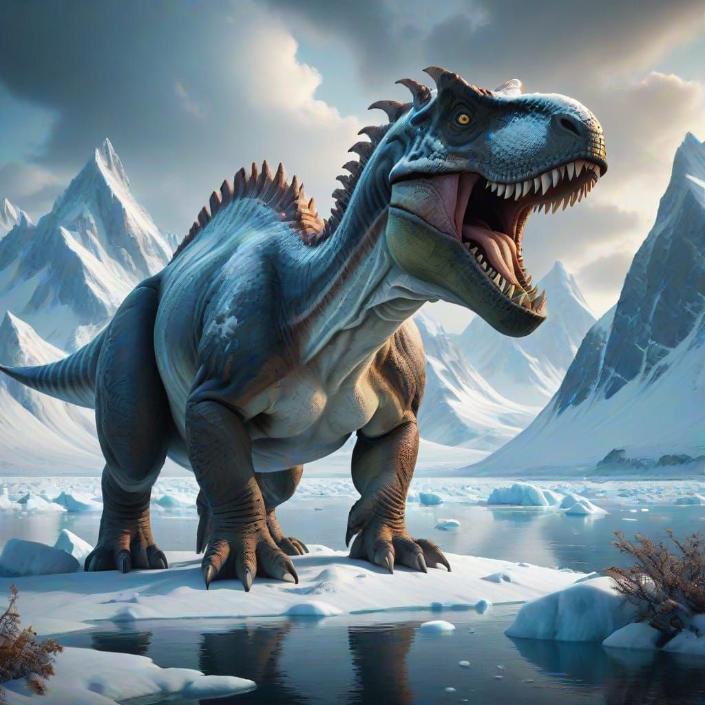 Epic Cinematic Dinosaur in Arctic Landscape Painting