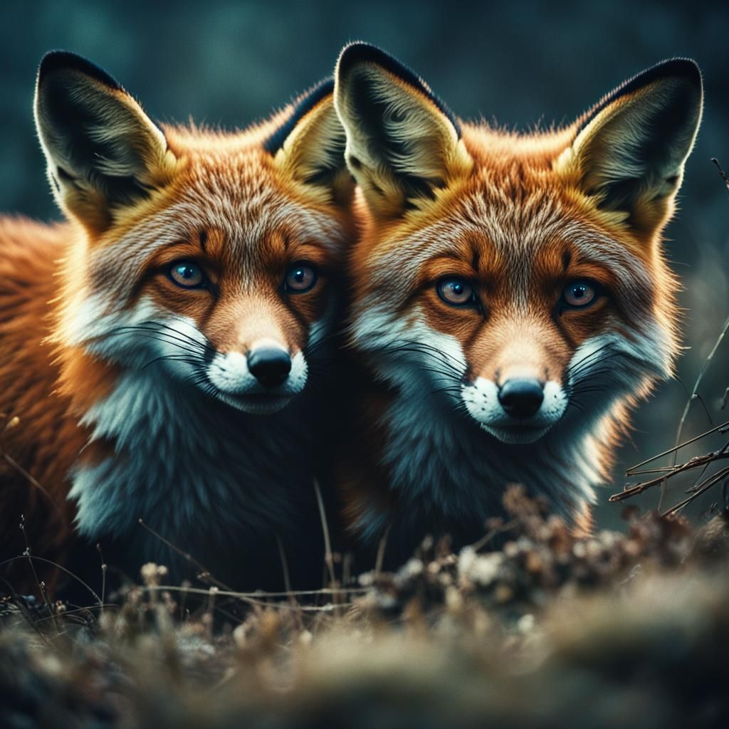 Cinematic Foxes in Atmospheric Film Still