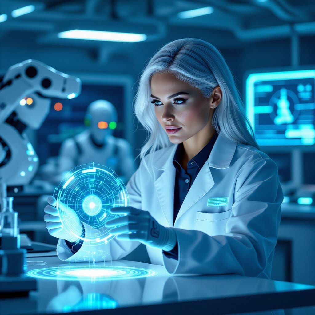 Futuristic Woman Oversees Teleportation Experiment in Cyberp...