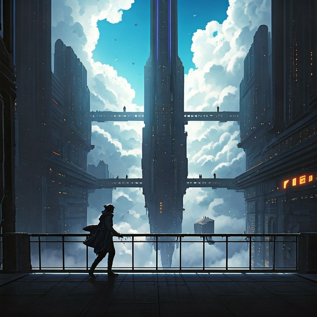 Futuristic Sky City with Neon Lights
