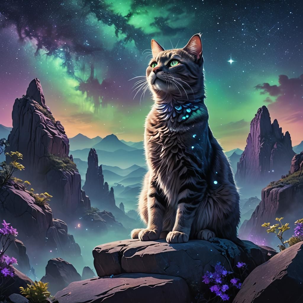Whimsical Feline in a Celestial Realm