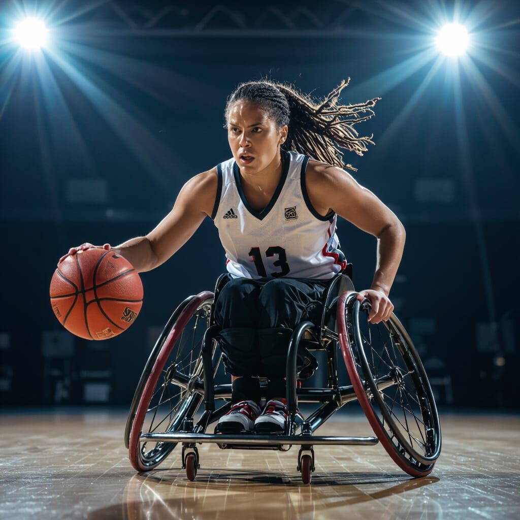 Female Wheelchair Basketball Player Focused in Cinematic Sty...