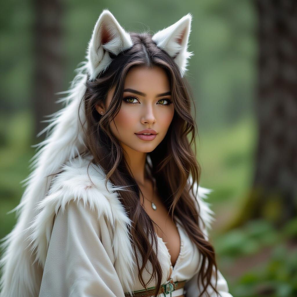 Stunning Kitsune Woman in Wild Forest Landscape