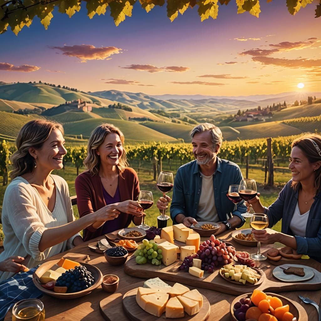 Winery Celebration in Vibrant Fantasy Art Style