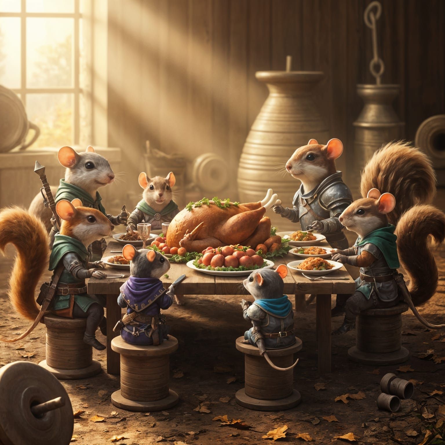 Cute Rodents Feast in Wholesome Fantasy Scene