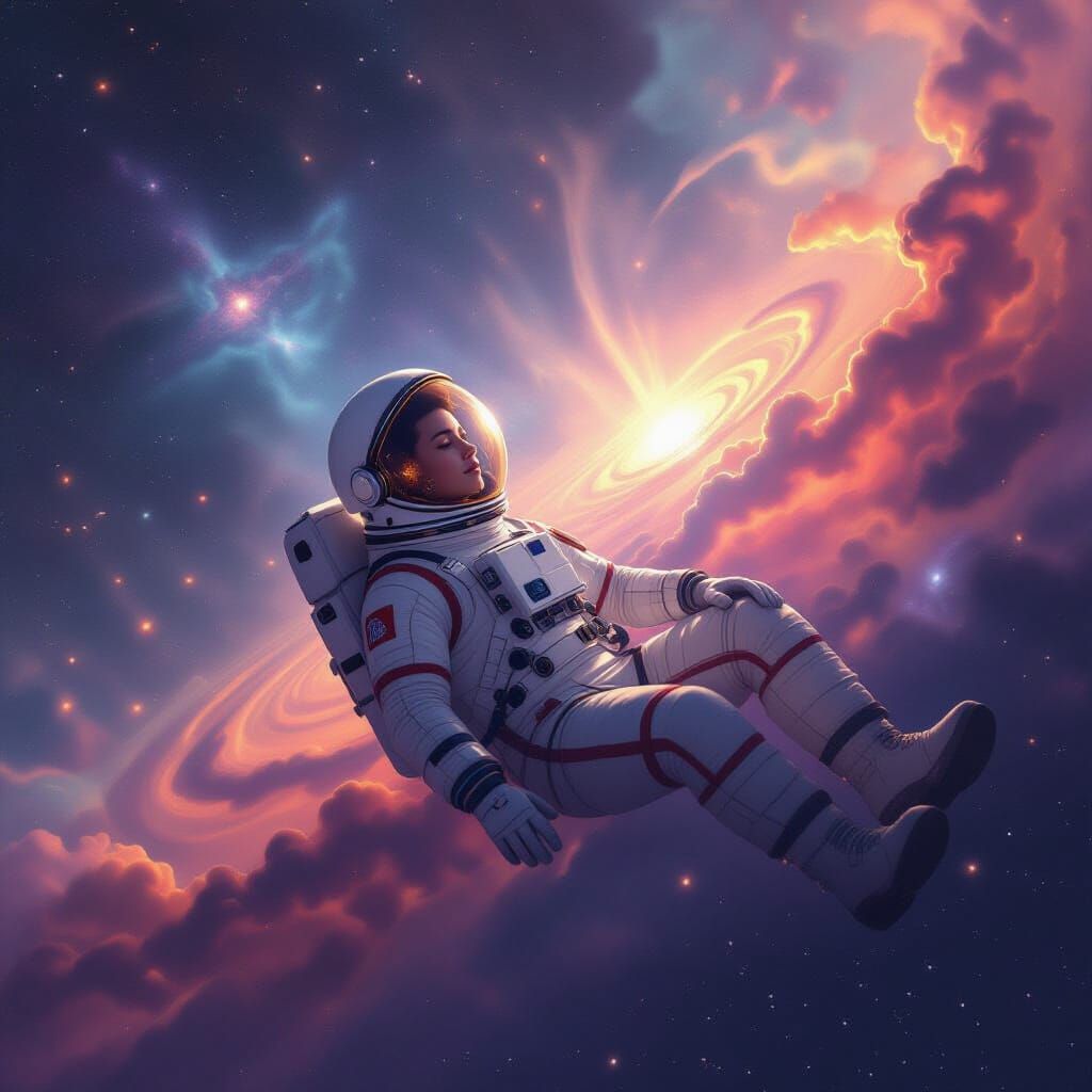 Astronaut Adrift in Cosmic Nebula