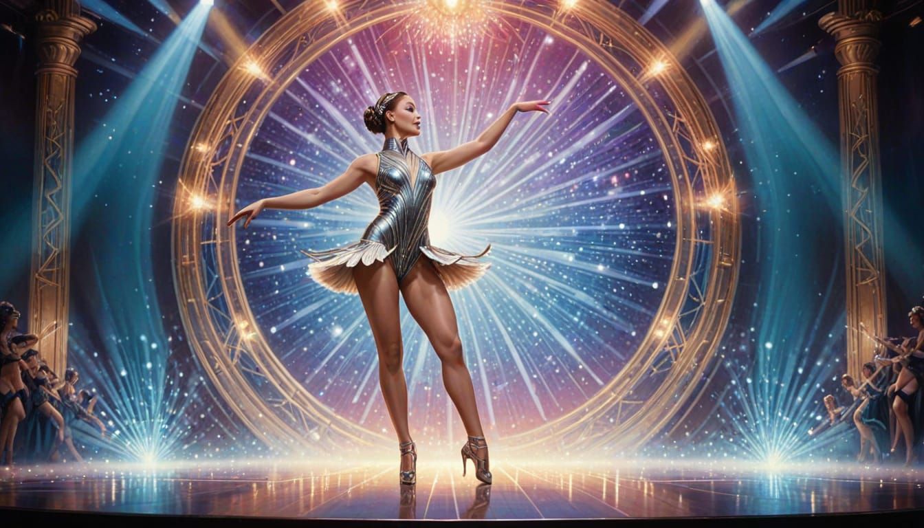 Futuristic Dancer on Stage in Art Deco Style