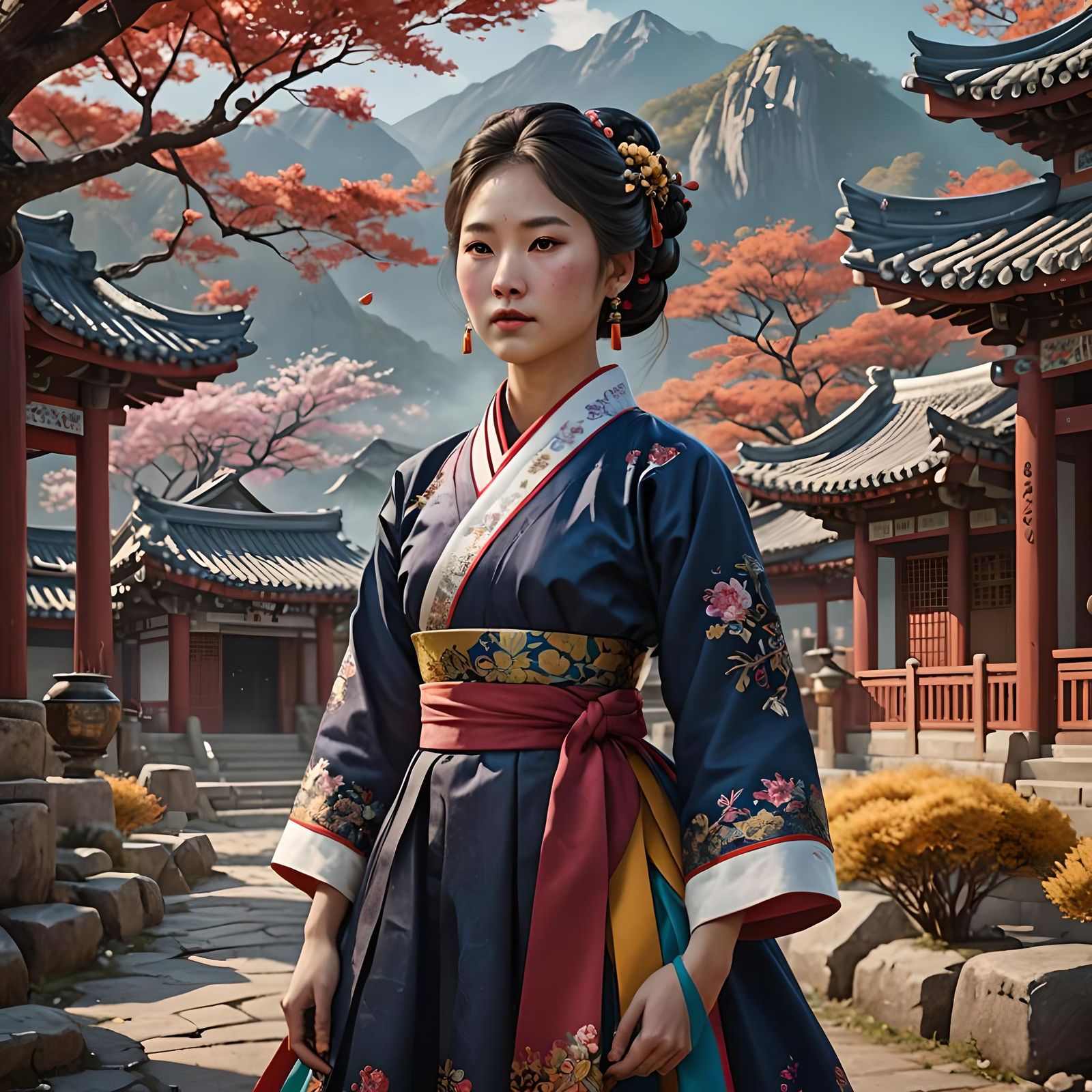 Korean Woman in Hanbok: Detailed Fantasy Art
