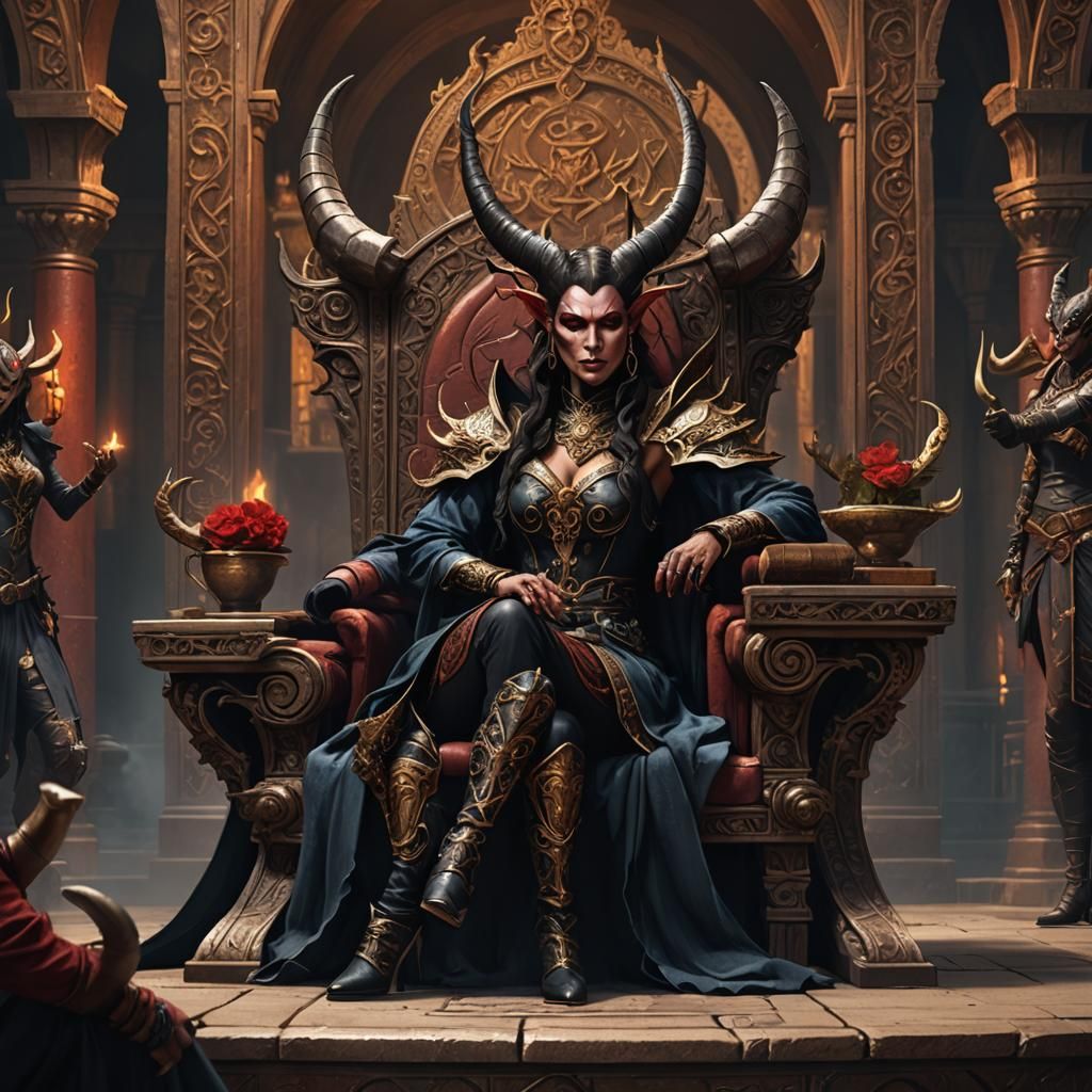 Tiefling Assassin on Throne: Fantasy Concept Art