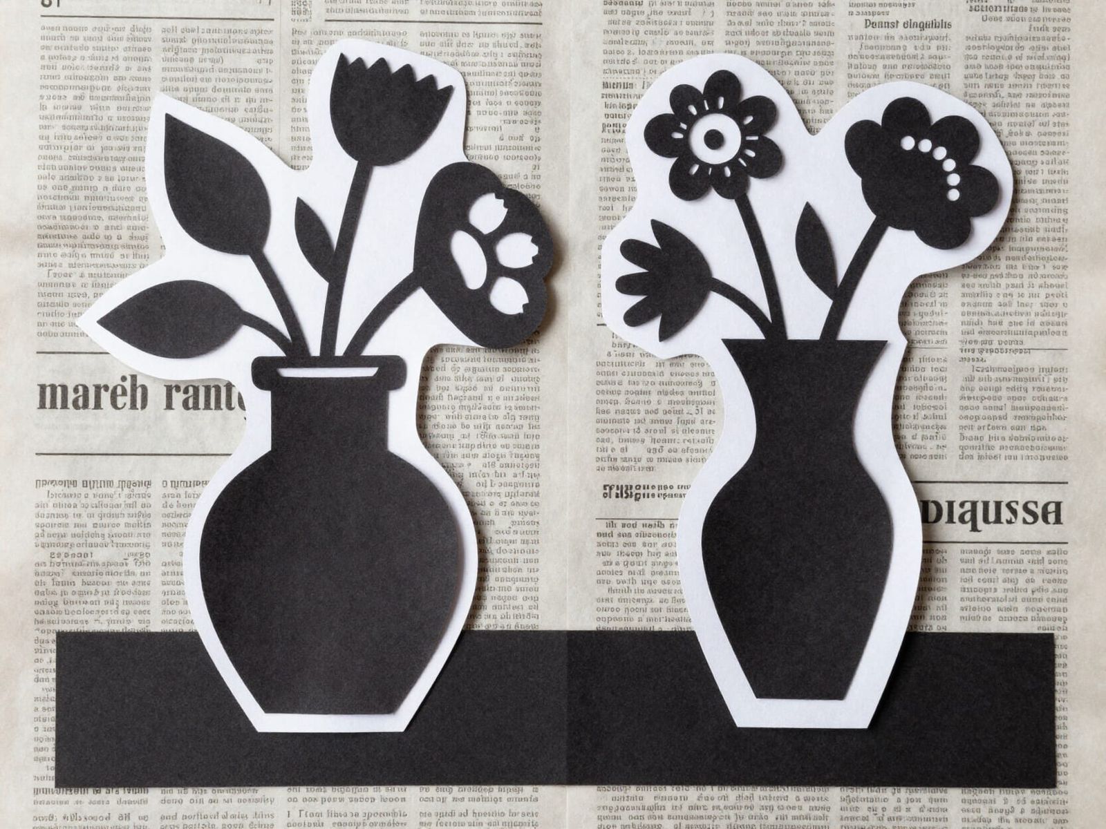 Cubist Paper Collage Still Life with Vases