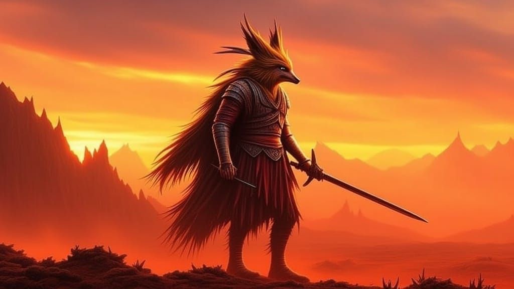 Fennec Fox Warrior in a Mystical Desert Landscape