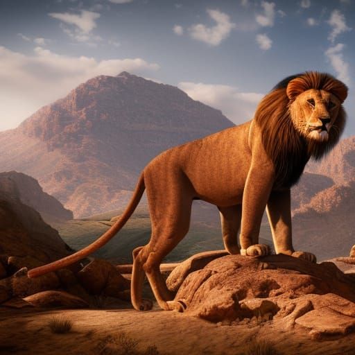 Barbary Lion in Atlas Mountains: Detailed Matte Painting