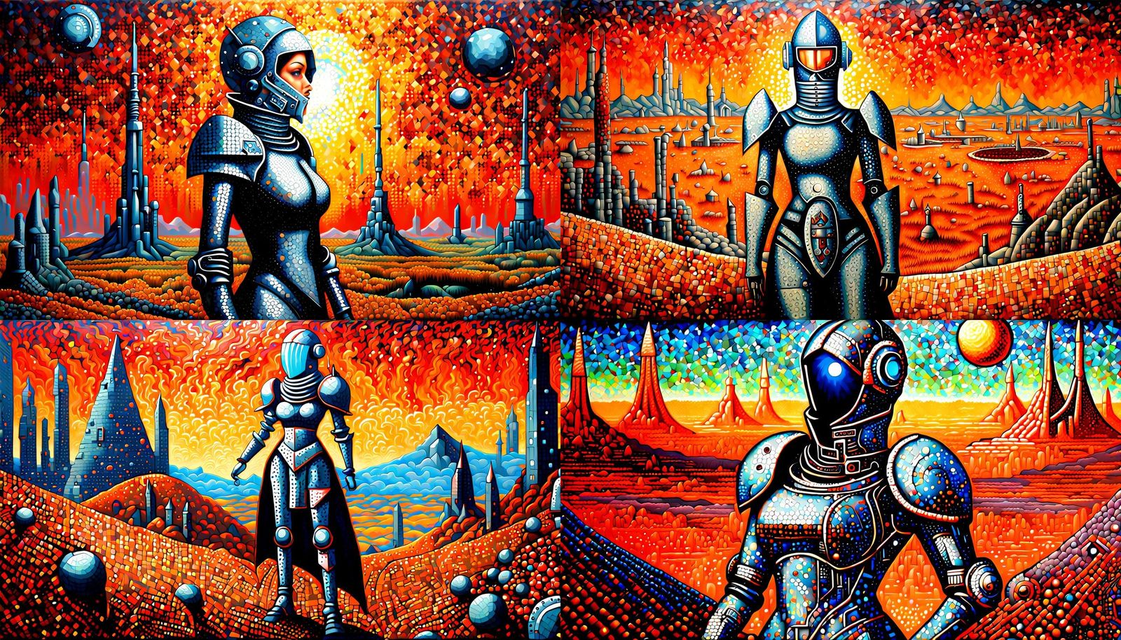 Cyberpunk Knight on Mars in Acrylic Pointillism