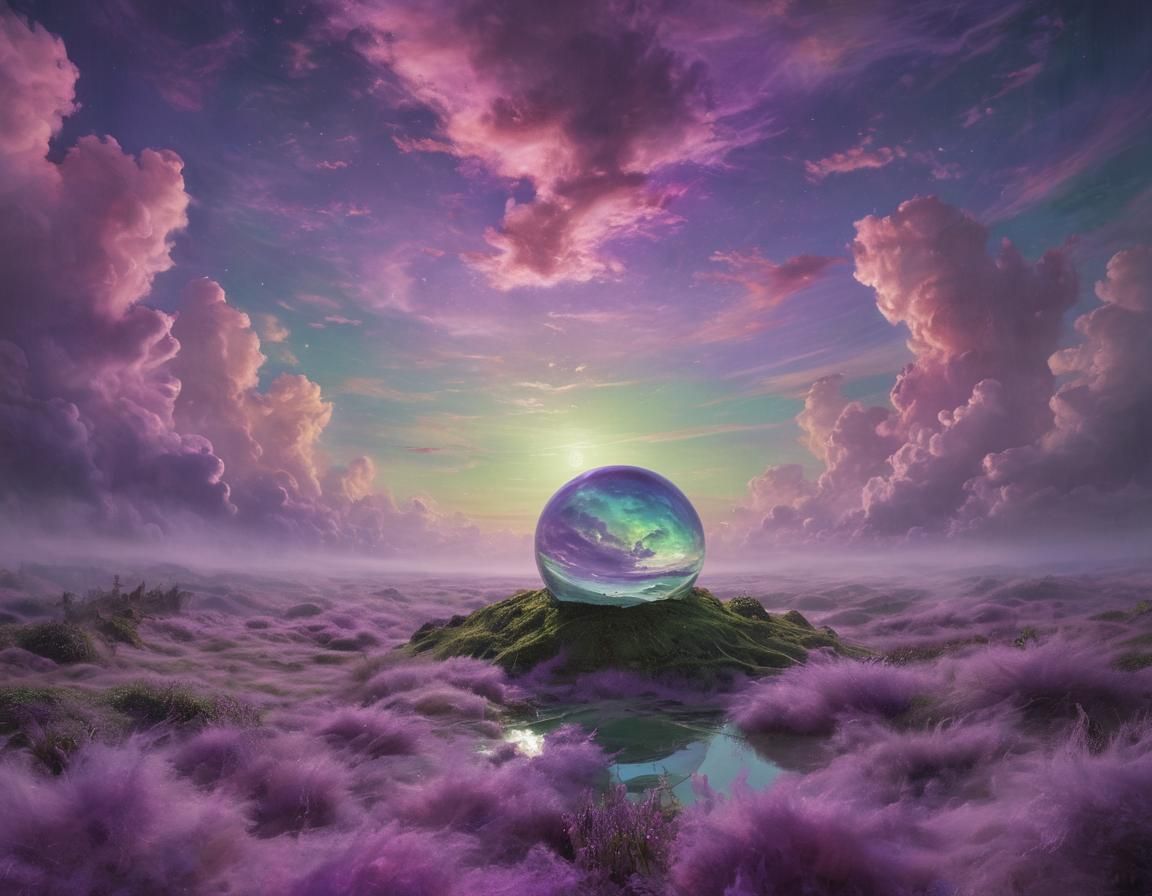 Mysterious Orb in Dreamlike Surrealist Landscape