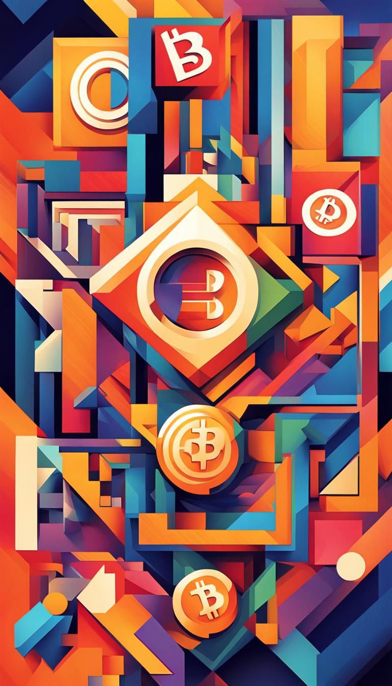 Geometric Bitcoin Poster in Cubist Art Deco Style