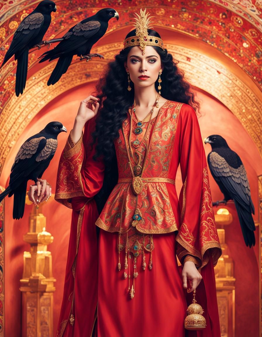 Art Nouveau Portrait of Woman with Falcon