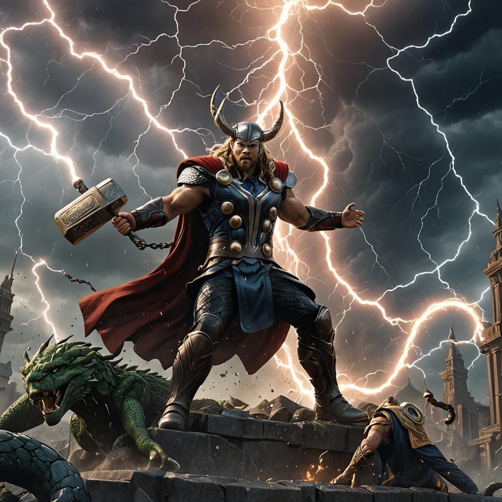 Thor's Electrical Storm Against the Midgard Serpent