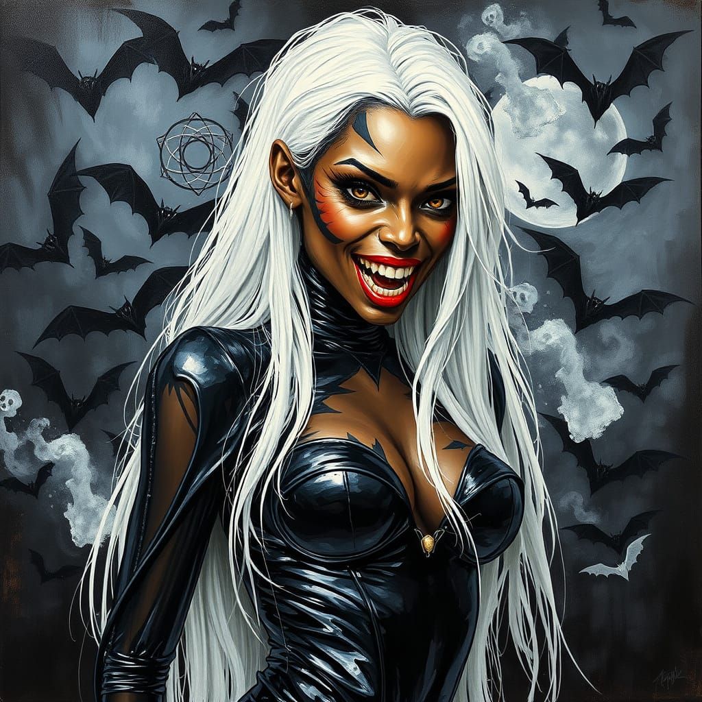 Ethereal Vampire Goddess in Neo-Impressionist Oil Painting S...