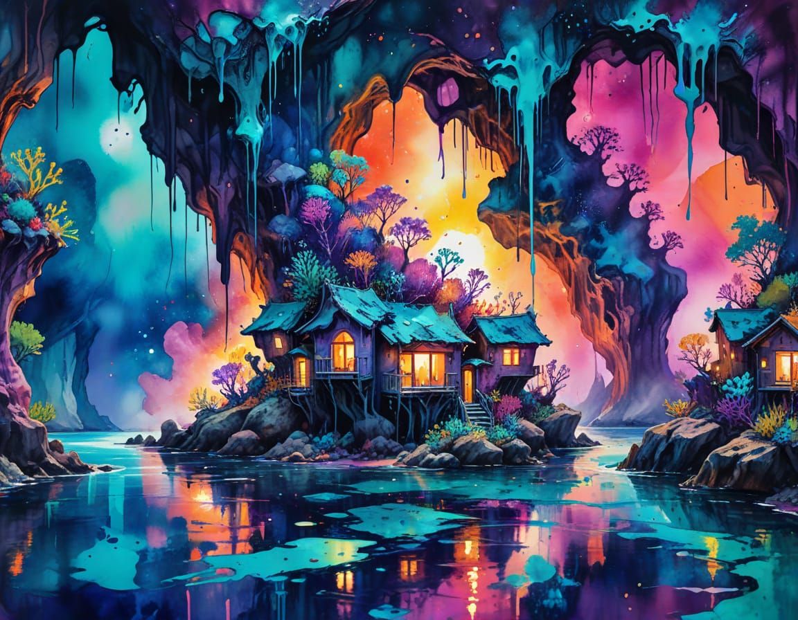 Underwater City: A Watercolour Ink Painting