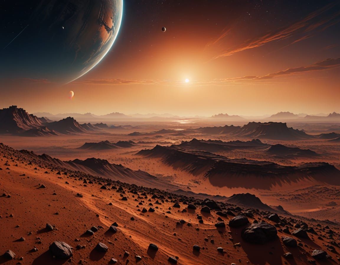 Majestic Martian Sunrise over a Glowing Earth