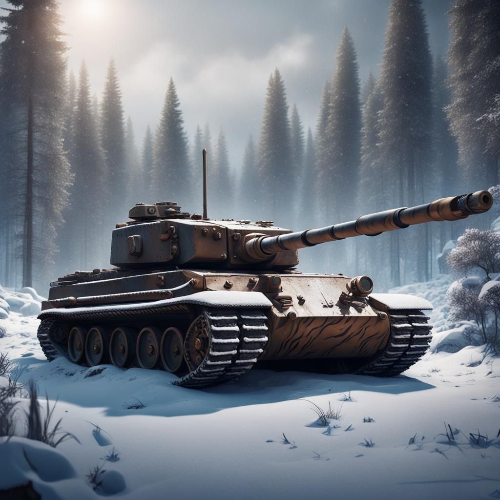 Tiger Tank in Snowy Field: Detailed Matte Painting