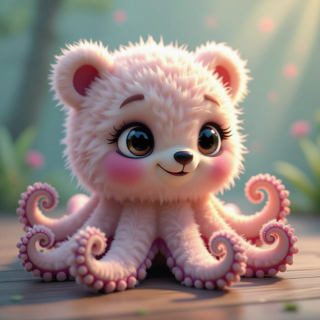 Fluffy Bear-Octopus Hybrid in Splash Art Style