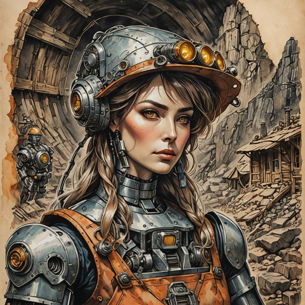 Victorian Robot Miners in Avant Garde Style