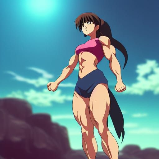 Muscular Anime Girl Bodybuilder in Ghibli Style