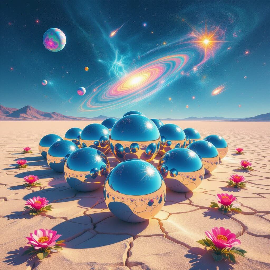 Psychedelic Spheres in Desert Landscape