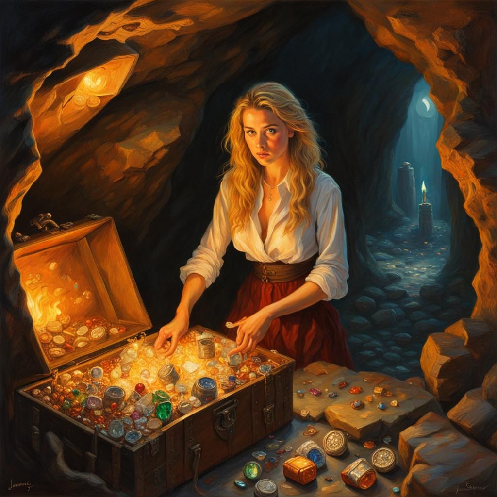Ancient Cave Treasure, Oil Painting