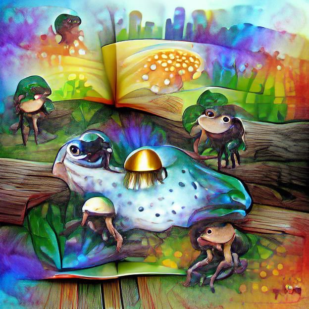 Iridescent Mushroom Frog Storybook Illustration