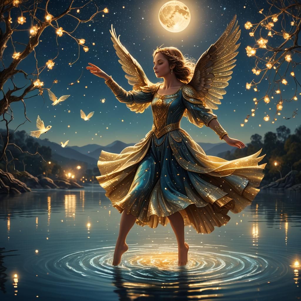 Sprite Dancing in Moonlit Night: Nature Fantasy Art