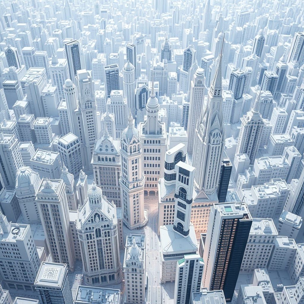 Futuristic Cityscape in Monochromatic White