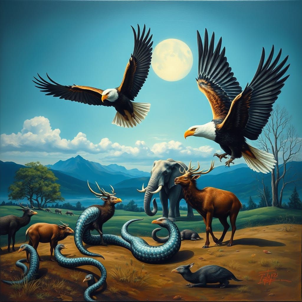 Surreal Landscape: Eagles, Eels, Elk, and Elephants