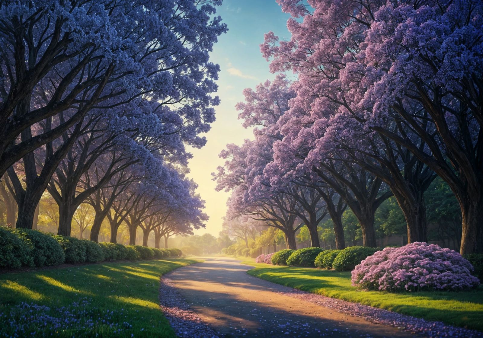 Jacaranda Trees in Bloom: Illustrative Realism