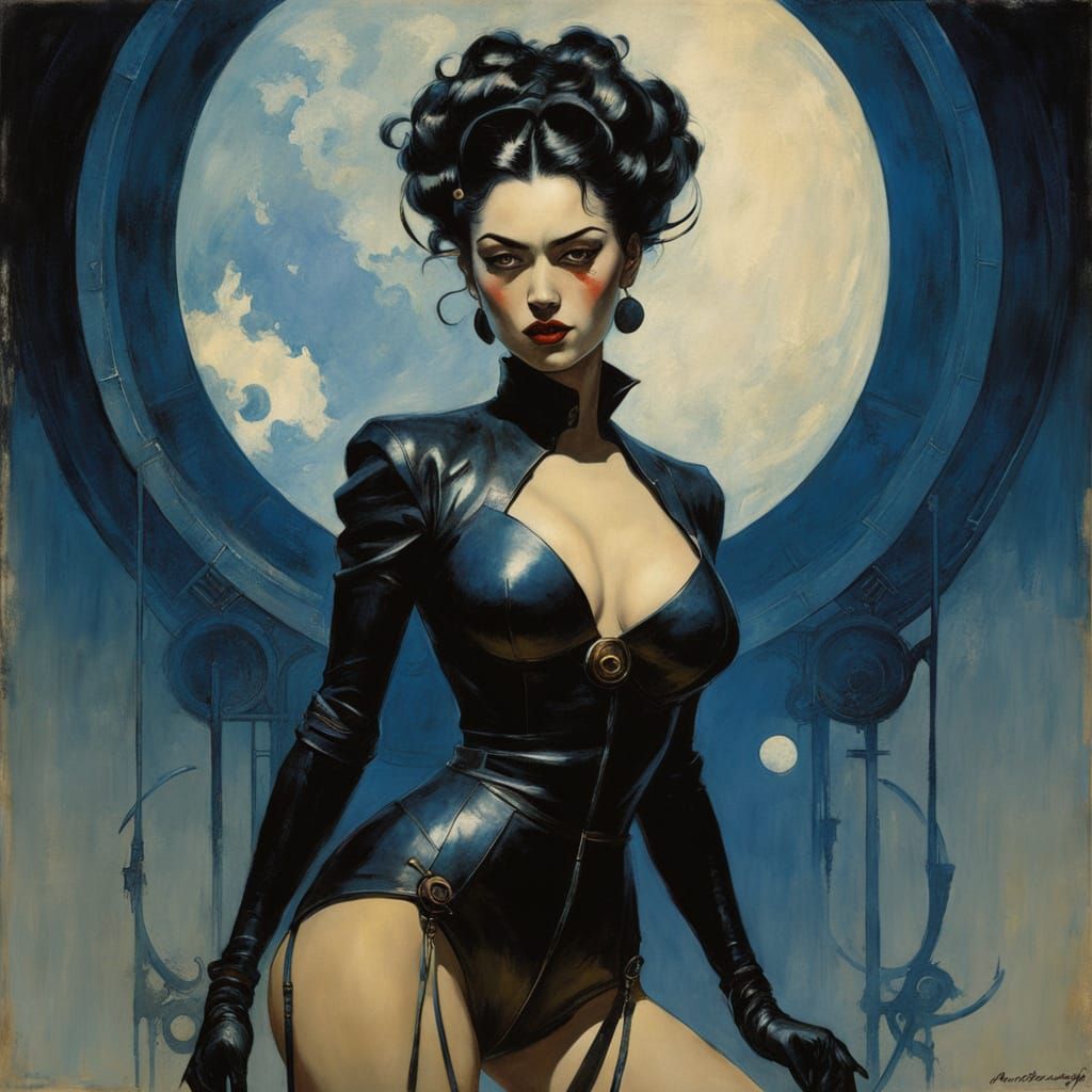 Surrealist Fantasy Pin-Up Beauty in Dark Academia Style
