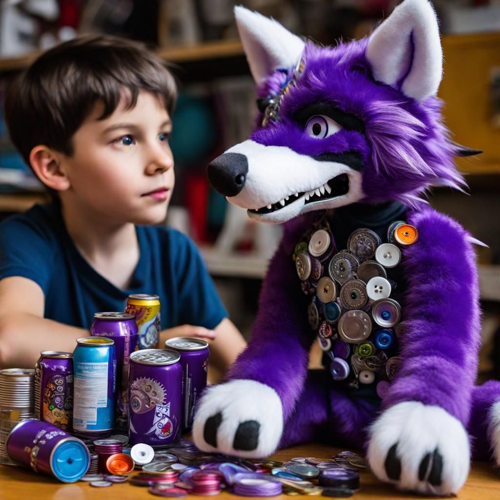 Purple Anthropomorphic Wolf Sculpture Art