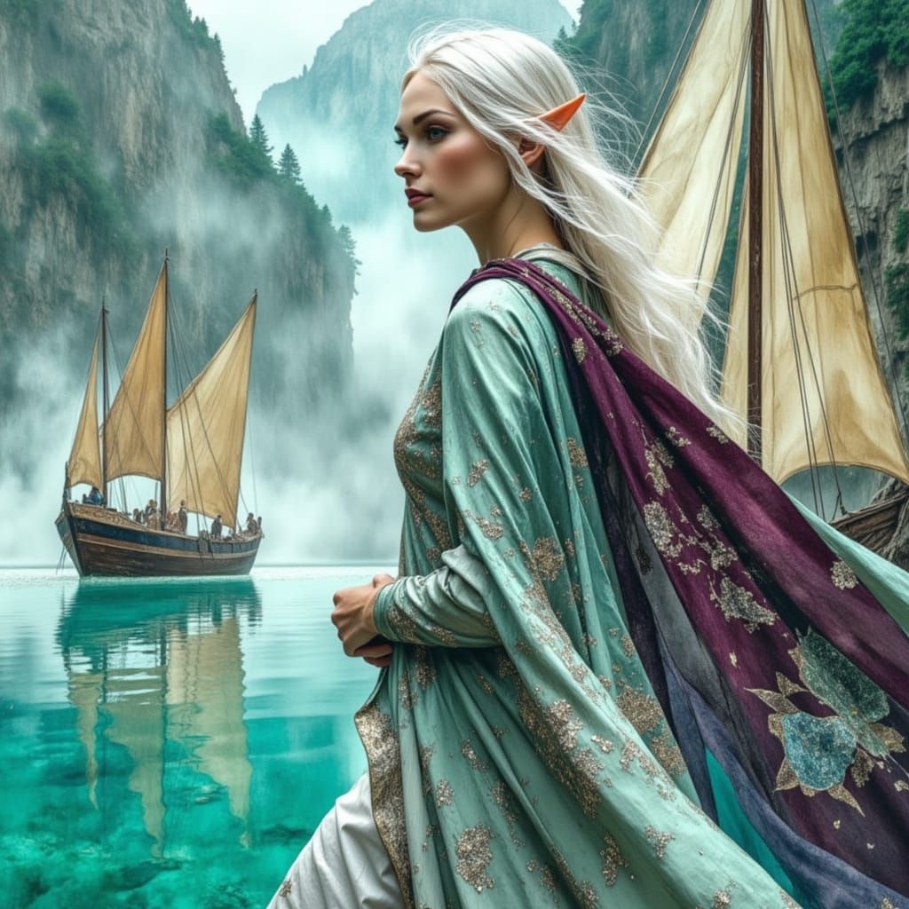 Mystical Elf Harbor in Watercolor Style