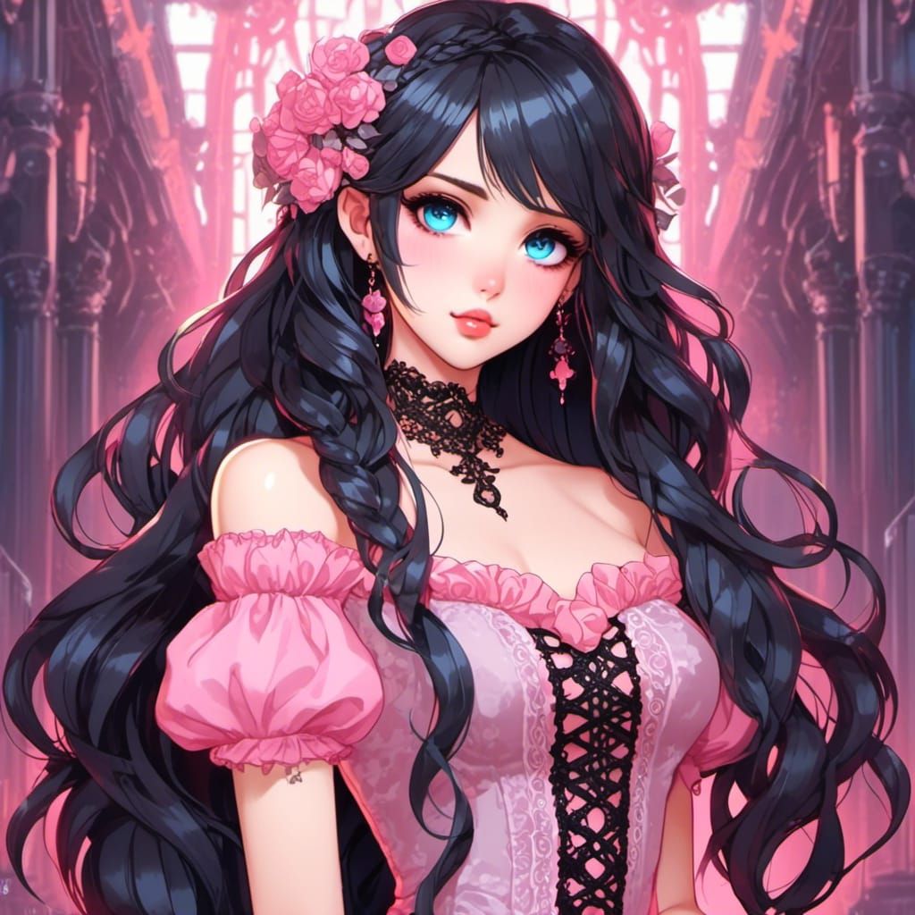 Anime Girl with Braided Hair in Pastel Dress