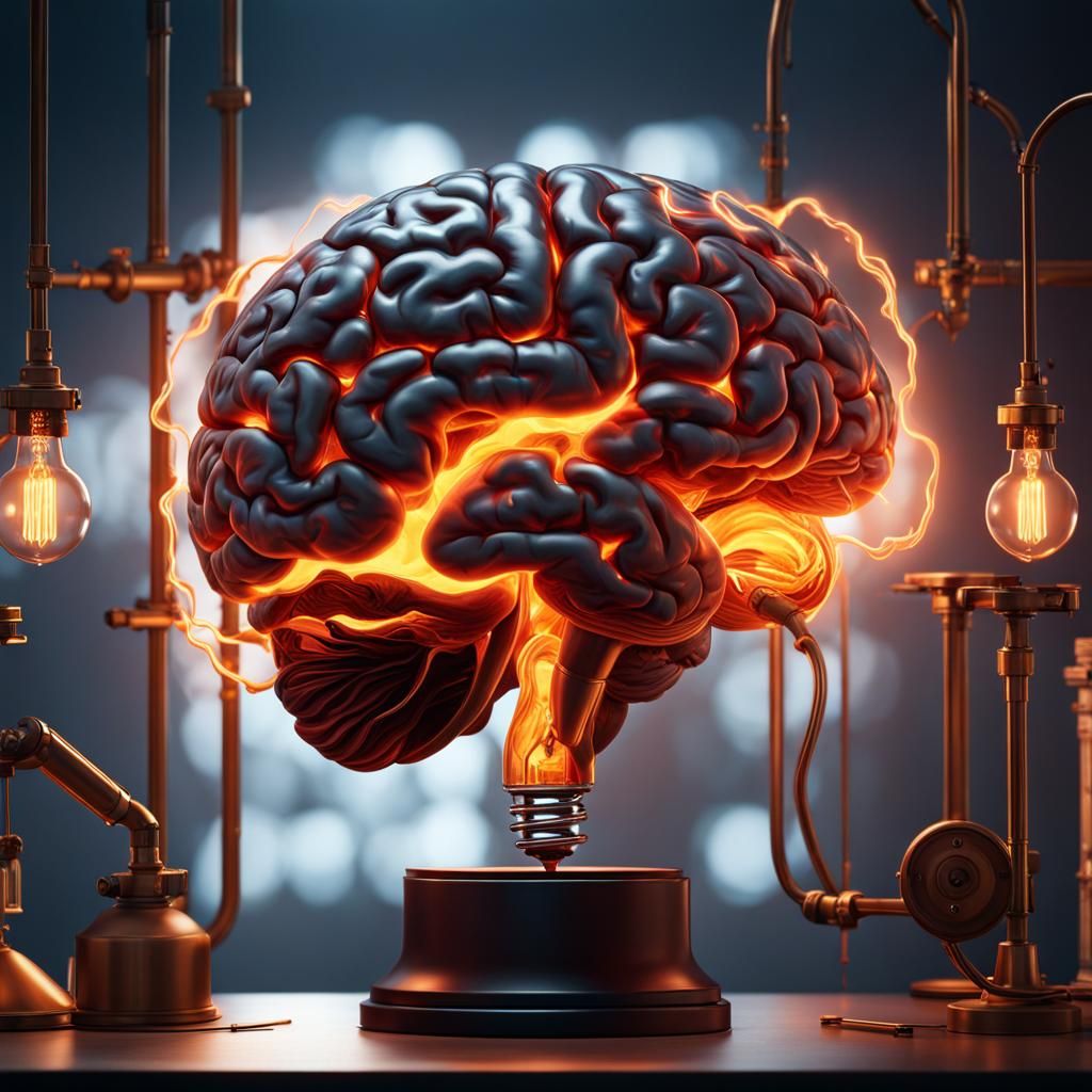 Burning Brain in Lab, Detailed Matte Painting