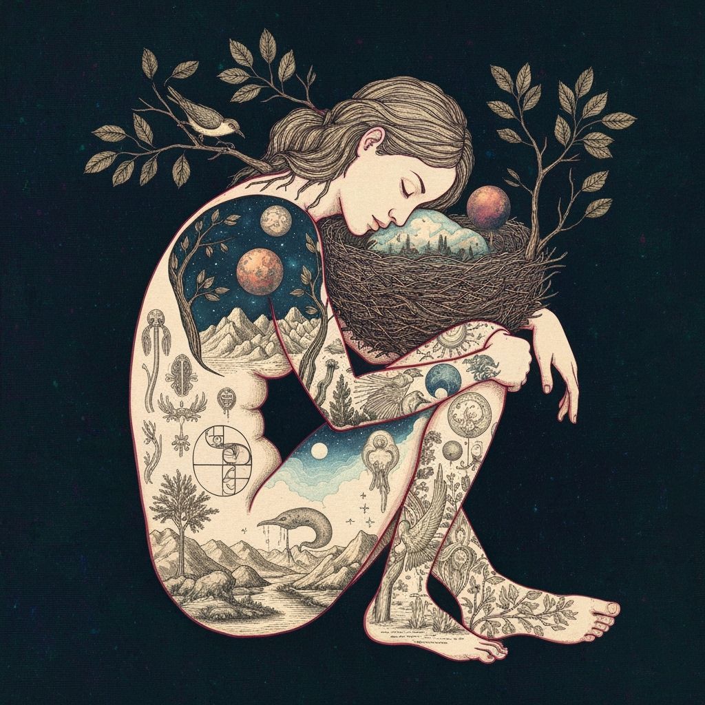 Female Form Intertwined with Nature and Cosmic Energy