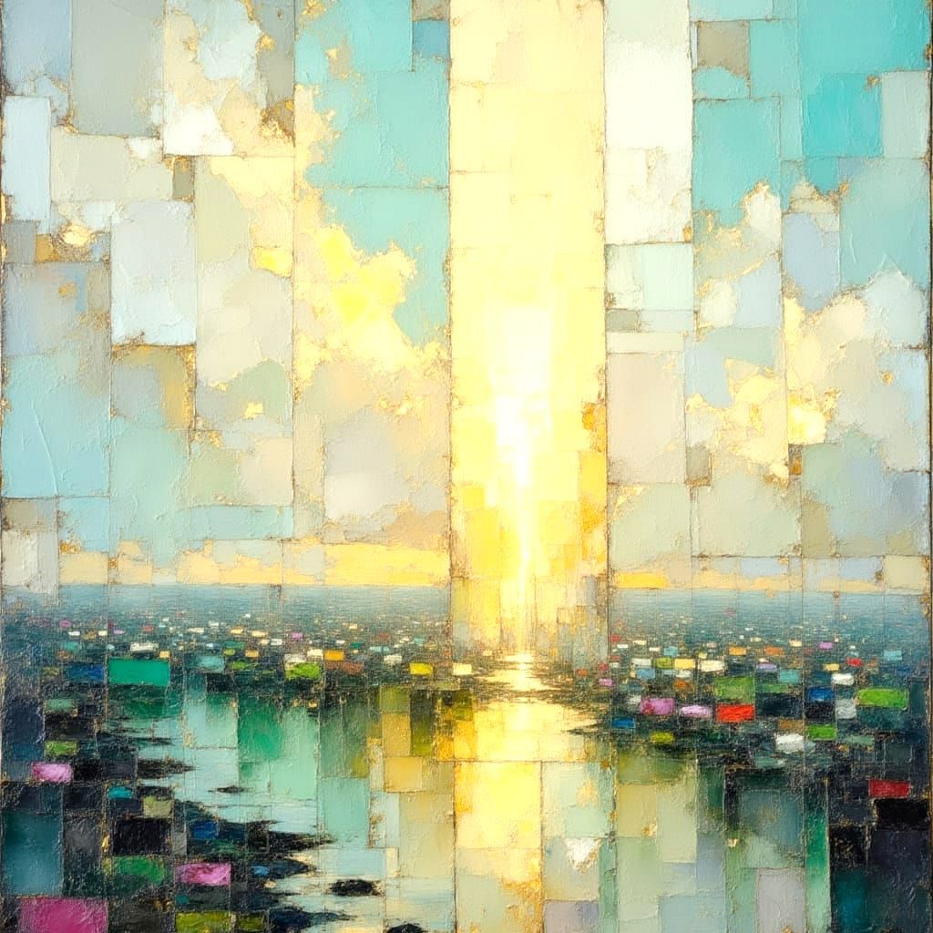 Illuminating Column of Light in Impasto Style