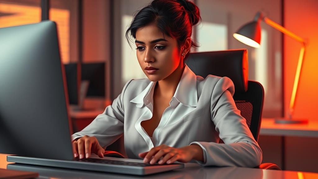 Tired Office Professional in Modern Indian Setting