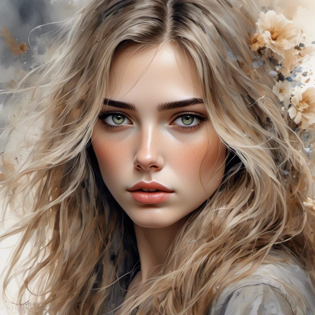 Woman with Brown Eyes in Watercolor Portrait