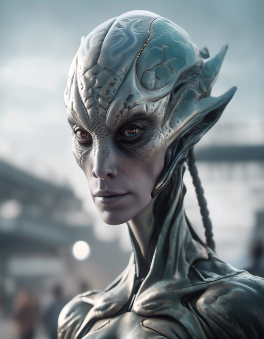 Smiling Aliens Party: Hyperrealistic Future Photography