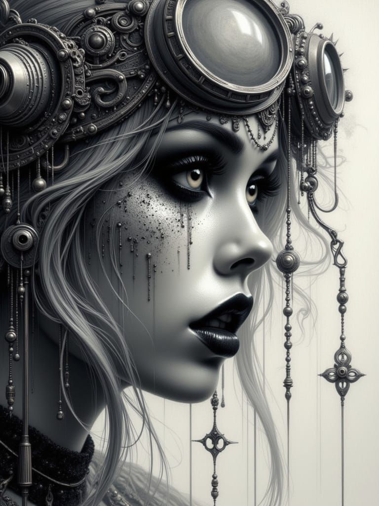 Goth Skater Leaping Concrete Jump in Fisheye Sketch