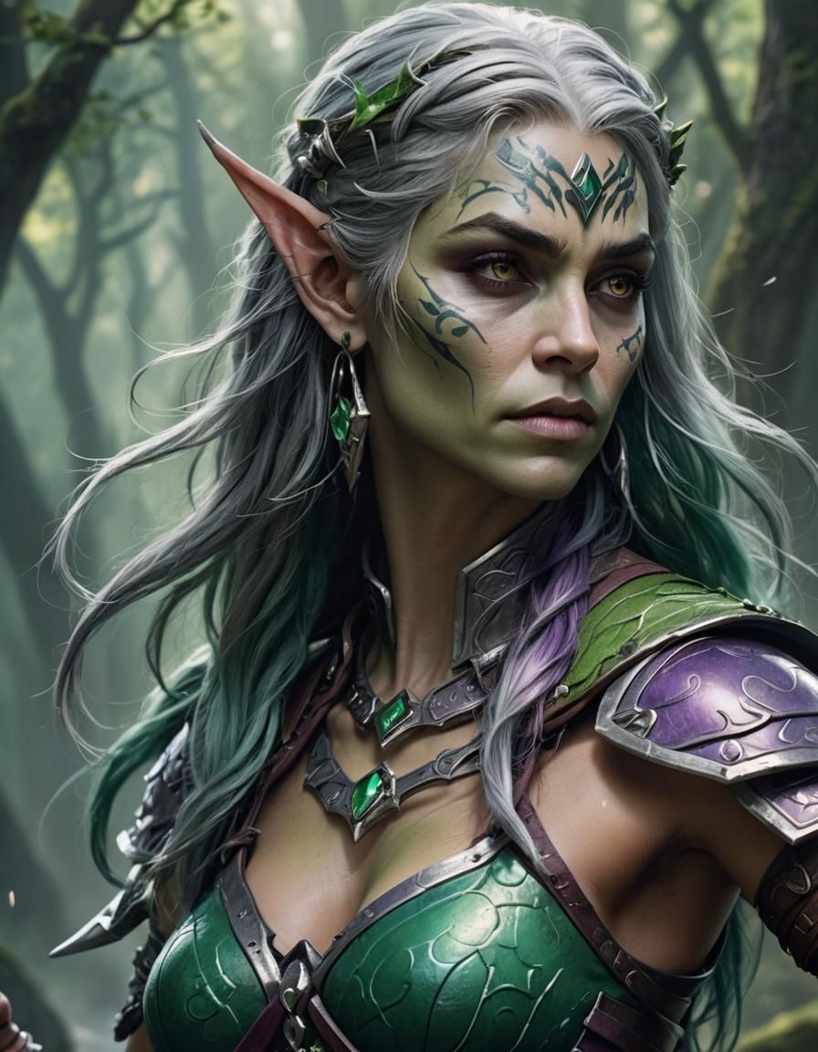 Elven Barbarian Portrait in High-Fantasy Style