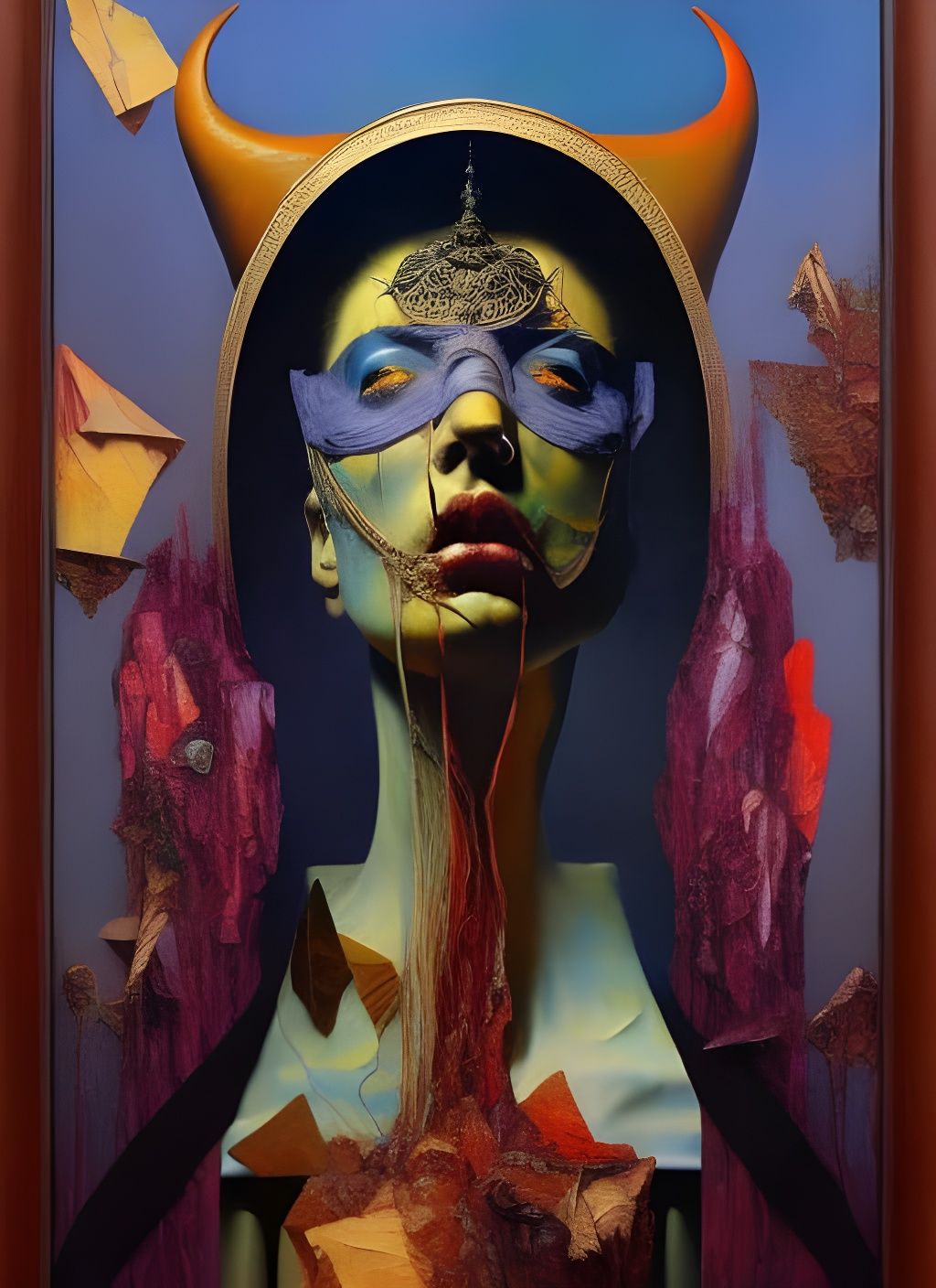 Hooded Priestess Collage Portrait in Surreal Style